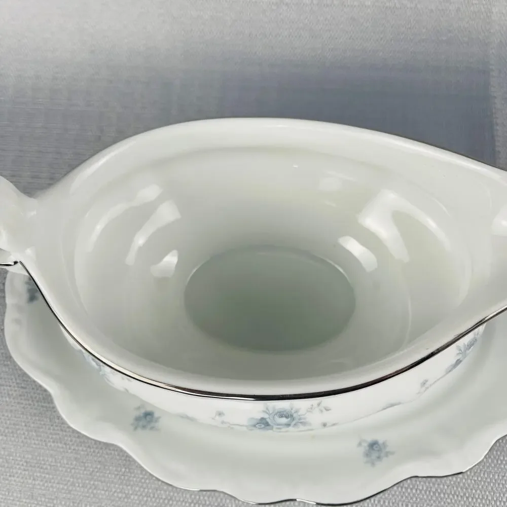 Johann Haviland Gravy Boat and Tray Blue Garland Pattern Bavaria Germany